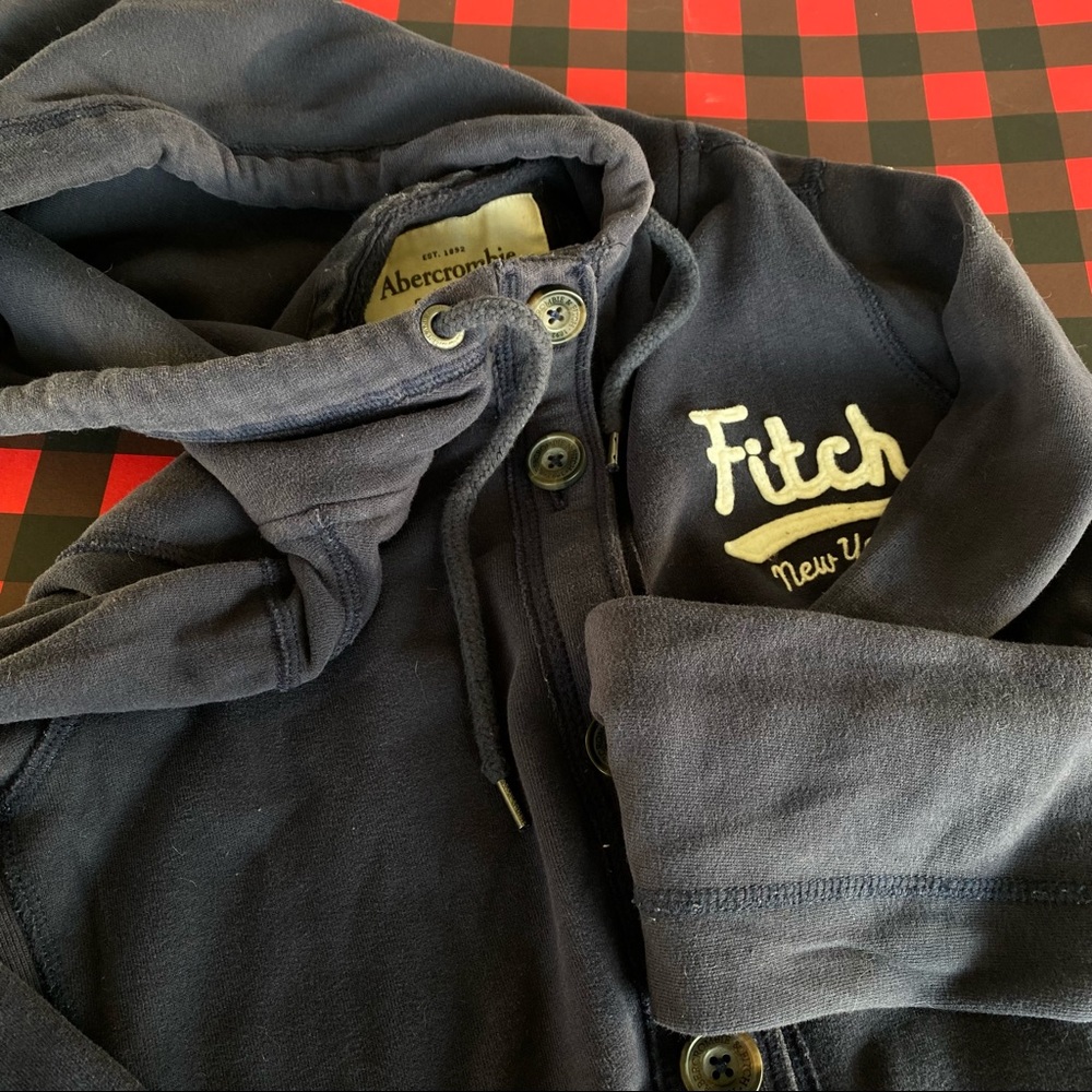 Abercrombie Button Up Hoodie Navy NY Logo